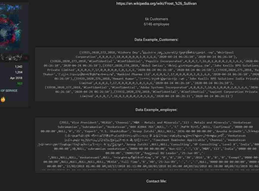 Frost & Sullivan Databases Available For Sale On A Hacker Forum