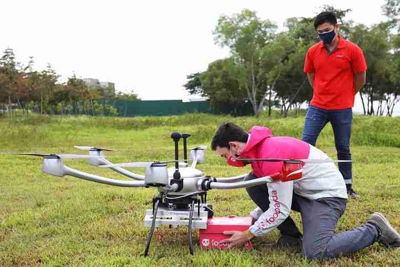 Fried Chicken Winging Its Way To Hungry Sailors In Foodpanda Drone Delivery Test Flight