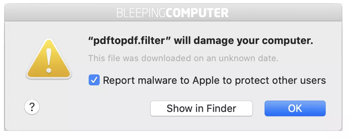 apple macos x print warning