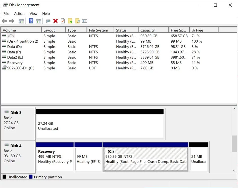 Disk Management tool