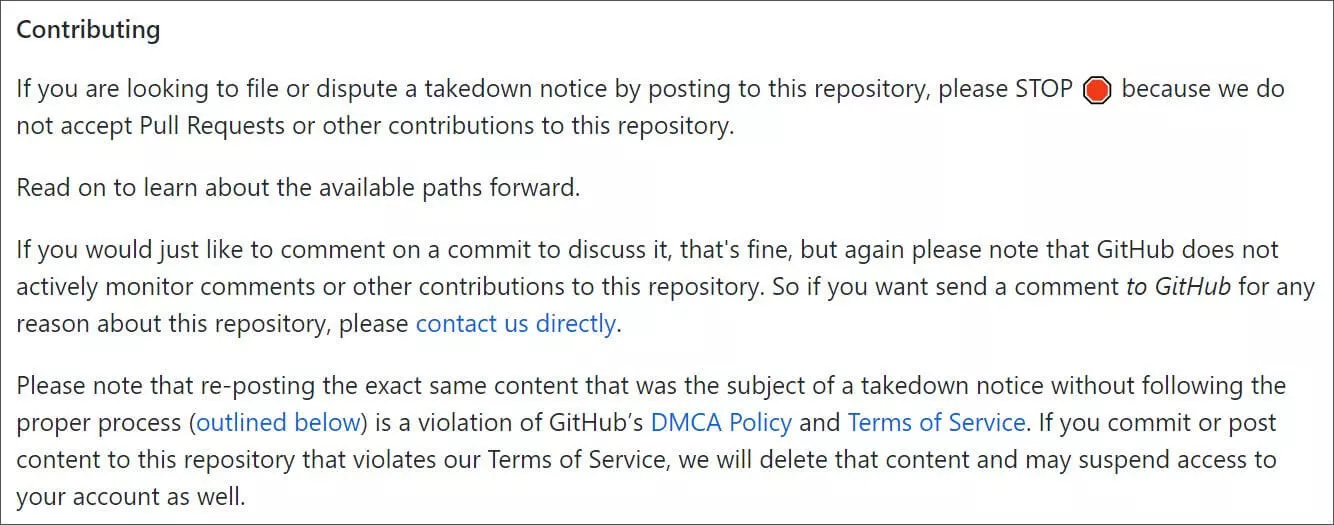 Updated GitHub DMCA README.md message