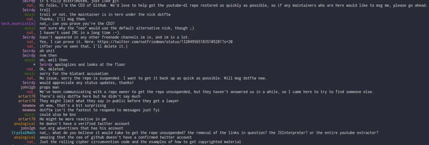 GitHub CEO on IRC to help YouTube-dl