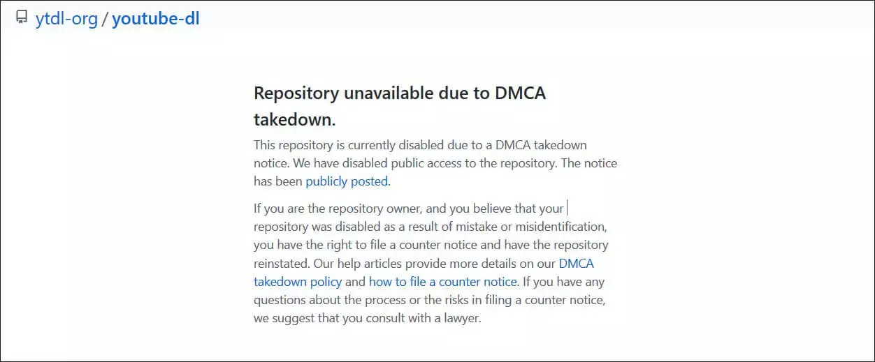 YouTube-dl DMCA notice