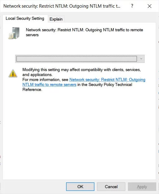 Restrict NTLM: Outgoing NTLM traffic to remote servers