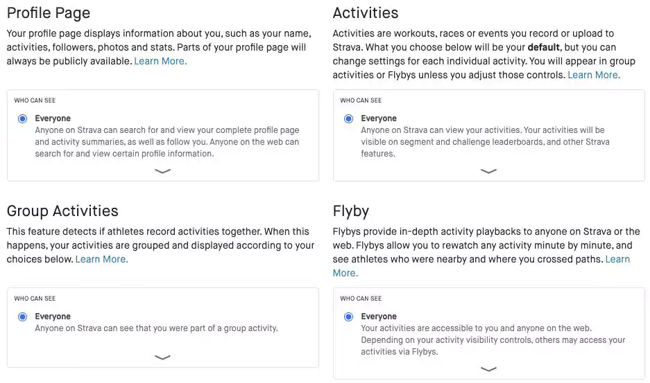 strava default privacy settings