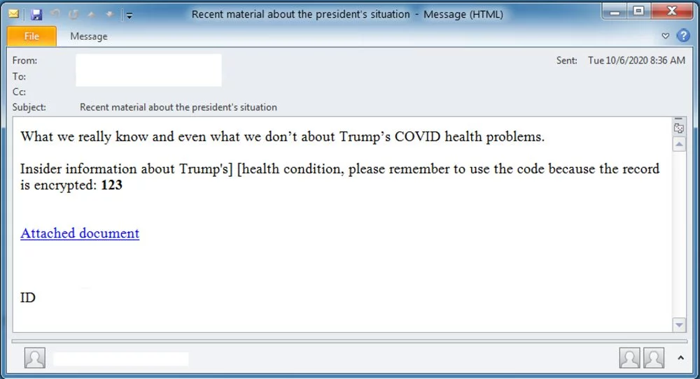 Phishing email about President Trump's health